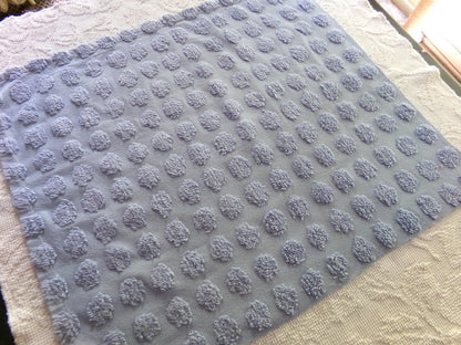 big blue coin pops chenille fabric, vintage style dots on serene blue cotton, 18" x 24" piece of sewing material for crafts & quilting