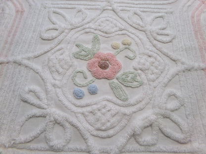 cottage style vintage chenille fabric, dimensional floral design 24" x 21" inch piece craft & sewing material