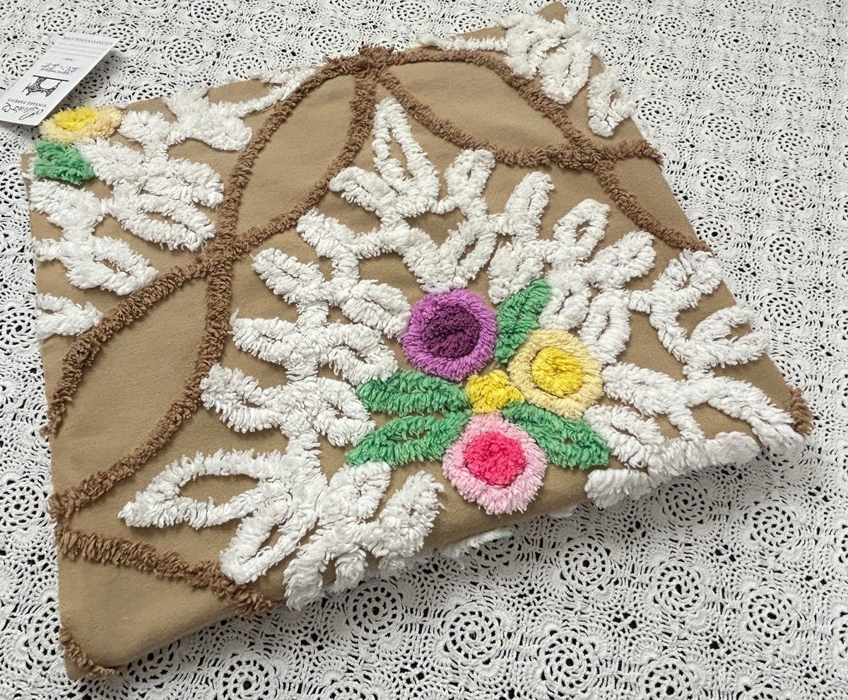 Sculpted Vintage Chenille Fabric 27x24" Piece Chocolate Brown & White
