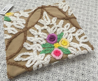 Sculpted Vintage Chenille Fabric 27x24" Piece Chocolate Brown & White