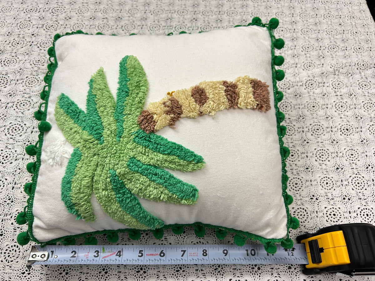 Palm Tree Vintage Chenille Pillow Cover Reversible 12" Square, Tropical Bungalow