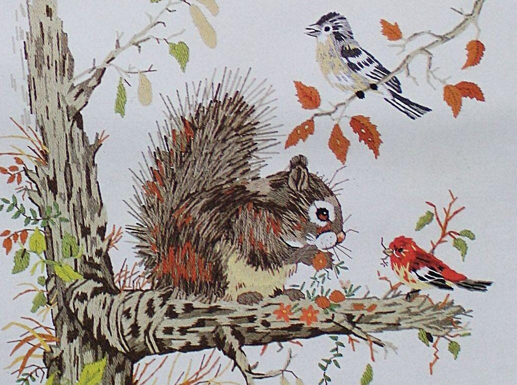 SQUIRREL and FRIENDS Vintage Crewel Embroidery Kit Paragon Stitchery 0333 Giordano