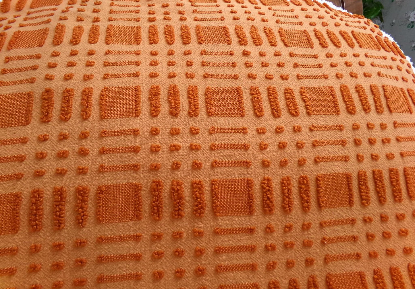 Pumpkin Spice Vintage Chenille Fabric 18x24" Piece Geometric Textured Material