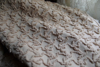 neutral vintage chenille fabric, sandy mocha texturized squiggles, 20" x 24" inch piece, 100% lightweight cotton