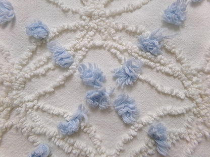Coastal Style Vintage Chenille Bedspread Fabric, Delicate Wedding Rings & Sky Blue Dots, 18" x 25"