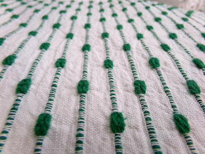 vtg preppy fabric chenille raindrop dots green & white 20x25" piece