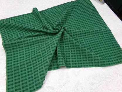 Vintage Green Chenille Fabric Textured Evergreen Cotton Quilting Crafts Upcycle Boho 18" x 24"