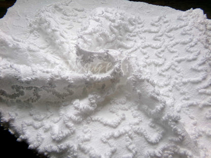 Texturized 3D Squiggles White Vintage Chenille Fabric, 18" x 24" Piece, Versatile to Use in Quilts, Pillows & Small Craft Projects