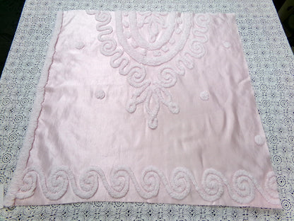 Romantic Pink Vintage Satin Chenille Fabric, Shabby Sewing Material 22" x 23" Piece