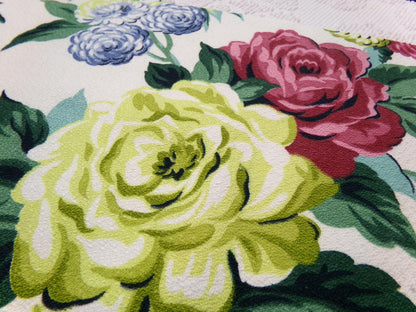 Vintage Barkcloth Fabric 22 x 22" Botanical Floral Exotic Birds Rose Peony Chinoiserie Mid Century