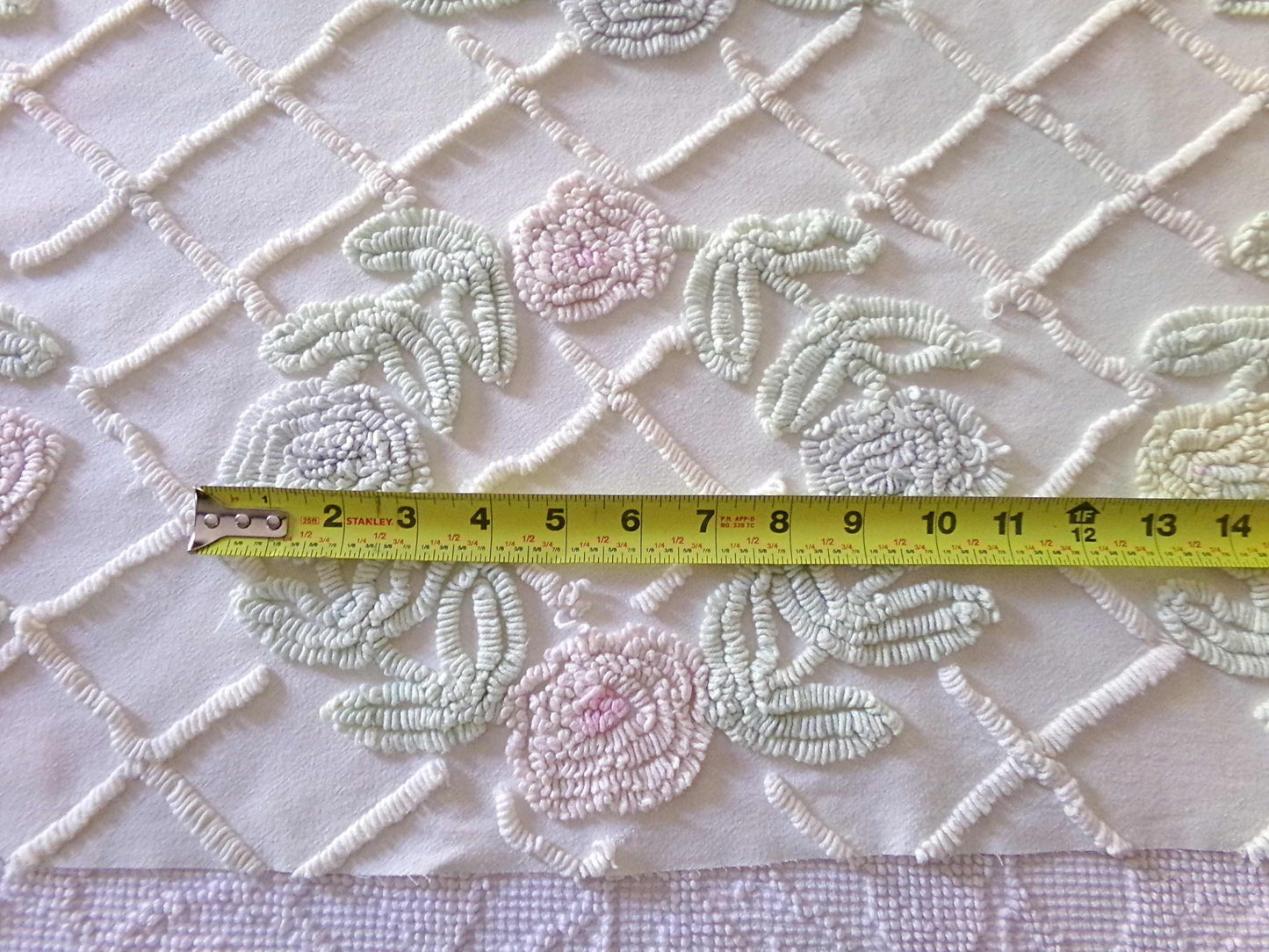 Vintage Chenille Fabric Pastel Spring Floral Wreaths on Antique Cream Cotton, 20" x 24" piece