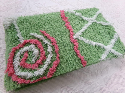 Pink Lollipop Vintage Style Chenille Fabric, terrytuft apple green sewing craft quilt material, 17" x 28" piece