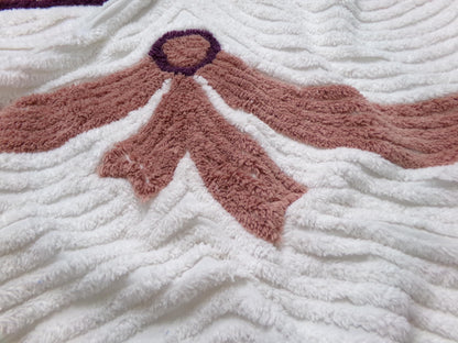 Luxury Plush Vintage Chenille Bedspread Fabric, Bow Swag White Swirl Sewing Material, 21" x 27"