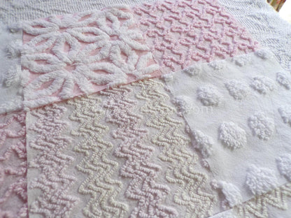 Dainty Pinks Chenille Quilt Squares Set from Vintage Bedspread Fabric, 16 Blocks, 6" x 6" inch