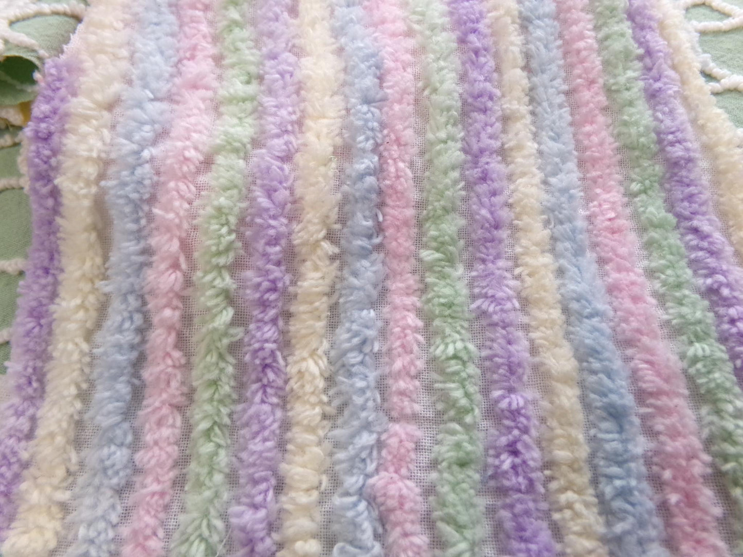 Pastel Rainbow Stripes Vintage Chenille Fabric, 18" x 24" inch Piece, Pretty in DIY Pillows, Handmade Quilts