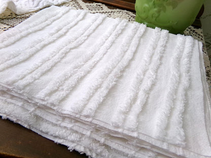 White Striped Vintage Chenille Bedspread Fabric 18x24" Pc Dual Stripes Quilting Material