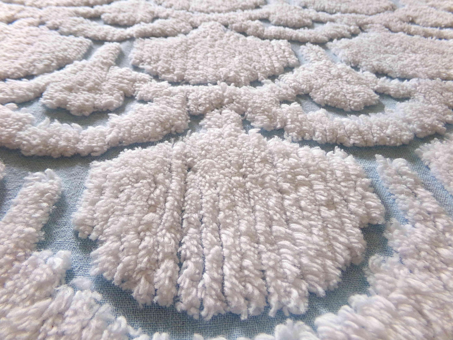 Celestial Sculpted 3D Cloud Blue Vintage Chenille Fabric, 26" x 19" inch piece
