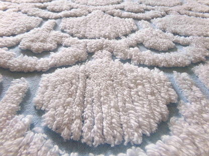 Celestial Sculpted 3D Cloud Blue Vintage Chenille Fabric, 26" x 19" inch piece