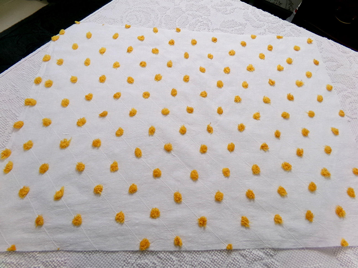 Little Golden Dots Vintage Chenille Fabric, tufted pops lightweight sewing craft quilt material, 18" x 24" piece