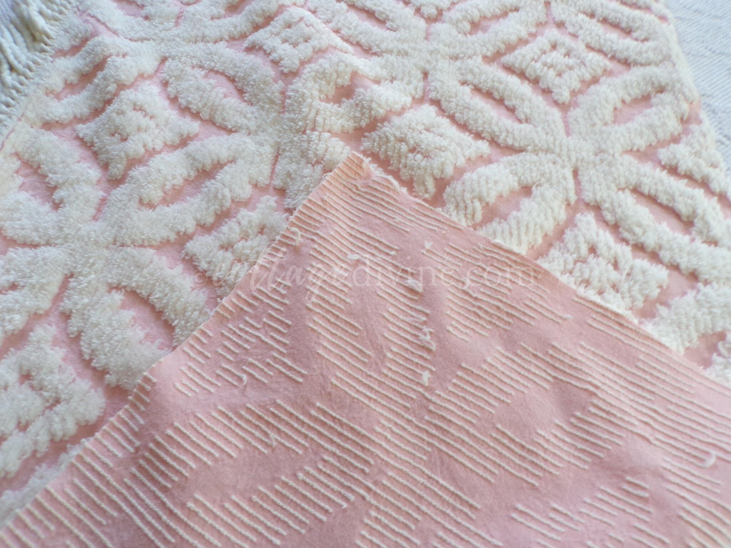 vintage chenille fabric, pink & white soft geometric design, 20" x 24" piece of sewing material