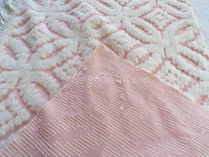 Snuggle Pink Vintage Chenille Fabric, White Sculpted Geometric Tufting, 20" x 31" inch Piece