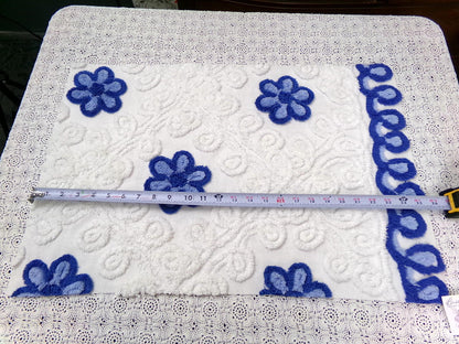 Blueberry Swirl Vintage Chenille Bedspread Fabric, Coastal Blue & White Daisy 16.5x25"