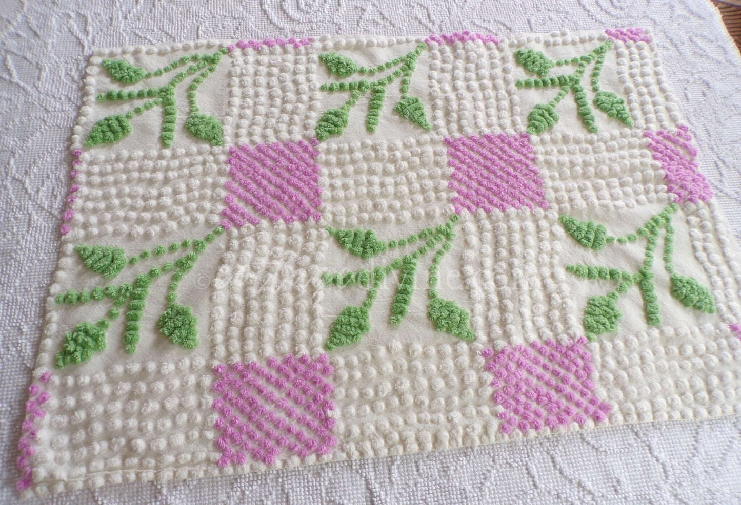 Vintage Chenille Fabric Botanical Leaf Pattern Craft Quilting Sewing Piece 19" x 27"