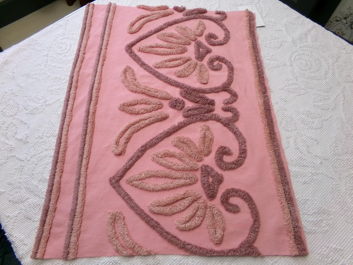 Unique Linked Heart Vintage Chenille Fabric: Old World Style Design 17" x 23" Piece of Material for Arts & Crafts, Wallhanging