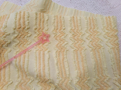 cosmic vintage chenille fabric in fantastic yellow lightning strike pattern, 16" x 27" cut fabric piece w/ needletuft zig zag zaps