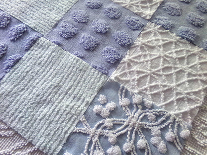 Chenille Fabric Squares Set, "Beach Life", 16 Vintage Quilt Blocks, 6" inch in Blue, Cool Aqua & White