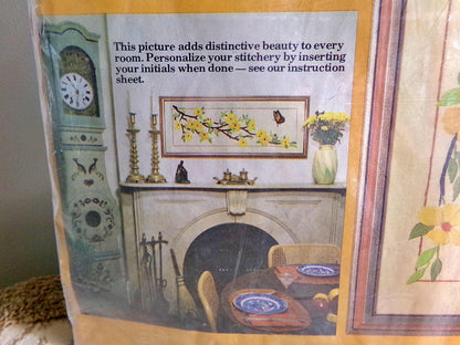 SECRETS of SPRING Crewel Embroidery Kit, HUGE Butterfly & Flowers Wall Hanging, Vintage Paragon Retro Hippie Stitchery, # 0629, Georgia Ball