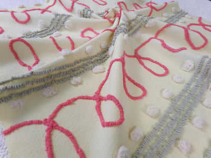 red doodles vintage chenille bedspread fabric, unique quilt & sewing material, 24" x 24" piece