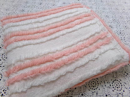 vintage chenille bedspread fabric summer peach white stripes 15.5x29" piece