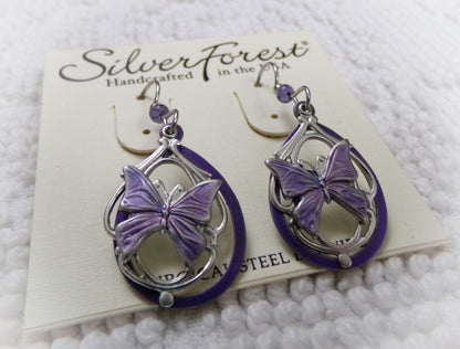 butterfly dangle earrings, pierced Silver Forest Vermont vintage style jewelry