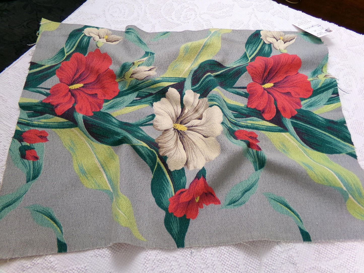 Vintage Barkcloth Fabric in a Bold Tropical Hibiscus Design