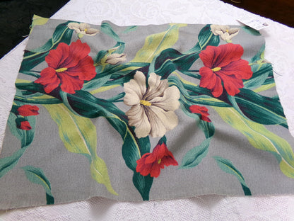 Vintage Barkcloth Fabric in a Bold Tropical Hibiscus Design