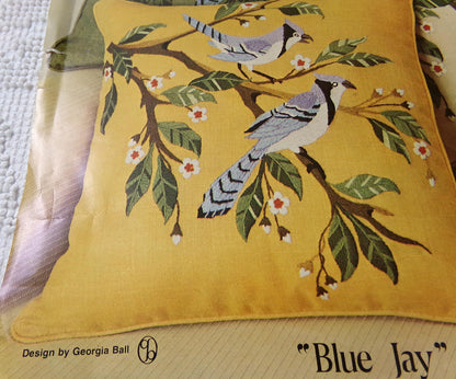Blue Jay Birds Pillow Crewel Embroidery Kit Vintage Paragon Needlecraft 0162
