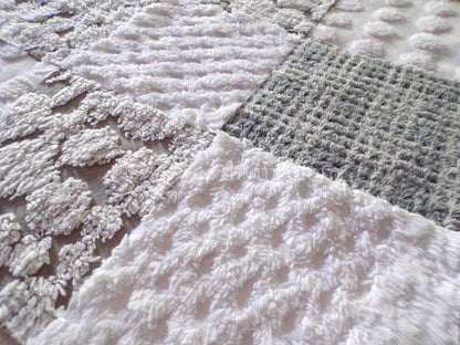 Gender Neutral Chenille Fabric Squares Set from Vintage Bedspread Fabrics, 16 Quilt Blocks, 6" inch, Modern Grey & White