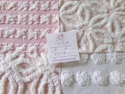 Pink Wink Quilt Squares Set from Vintage Chenille Bedspread Fabric, 16 Blocks, 6" x 6" inch