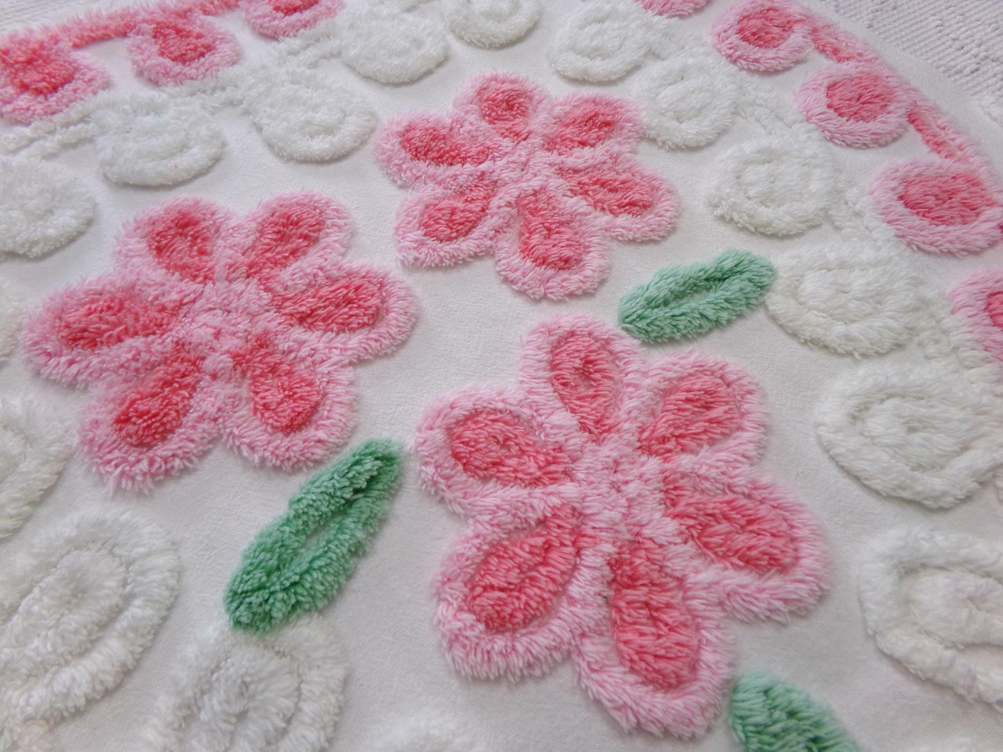 Sweet Heart Pink Vintage Chenille Fabric: Romantic Valentine Design 18" x 27" Piece Sewing Material for Quilts & Crafts