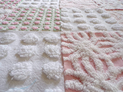Pink Whispers Chenille Quilt Squares Set from Vintage Bedspread Fabric, 16 Blocks, 6" inch