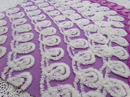 Shabby Purple & White Vintage Chenille Fabric 18 x 20" Curlicue Geometric Boho Quilt Sewing Material