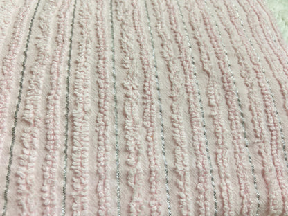 Light Pink Vintage Chenille Fabric, Silver Shimmer Stripes, 22x24"