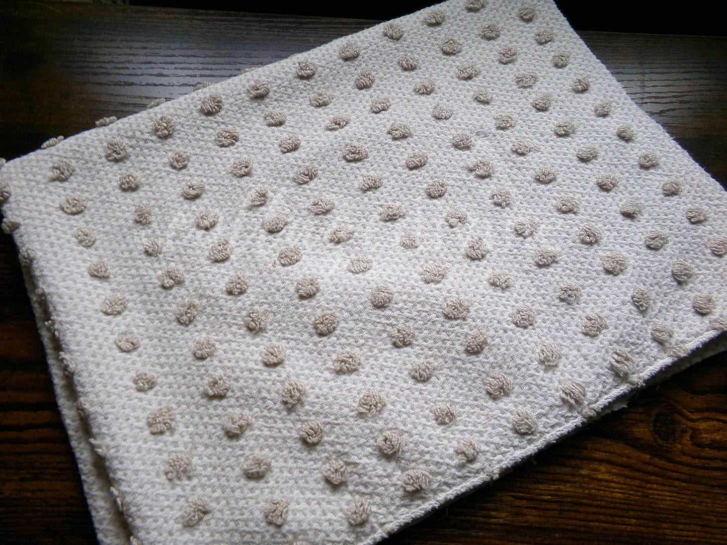 Sand Dune Vintage Chenille Fabric, Cute Dots on a Woven Sandy Brown & White Bkgd, 18" x 24" Inch Piece, Neutral Color