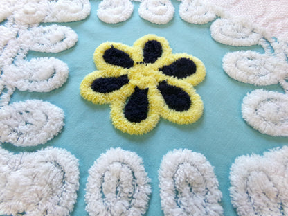beach girl vintage chenille fabric, frothy white, seaglass blue, 20" x 25" piece of cotton sewing material for crafts, quilts, pillows