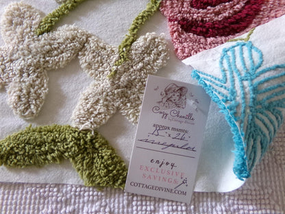 wild rose vintage chenille fabric, sewing material for floral appliques, quilts 15" x 26"