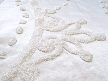 Vintage White Satin Chenille Bedspread Fabric, Shabby Chic 19x25" Piece