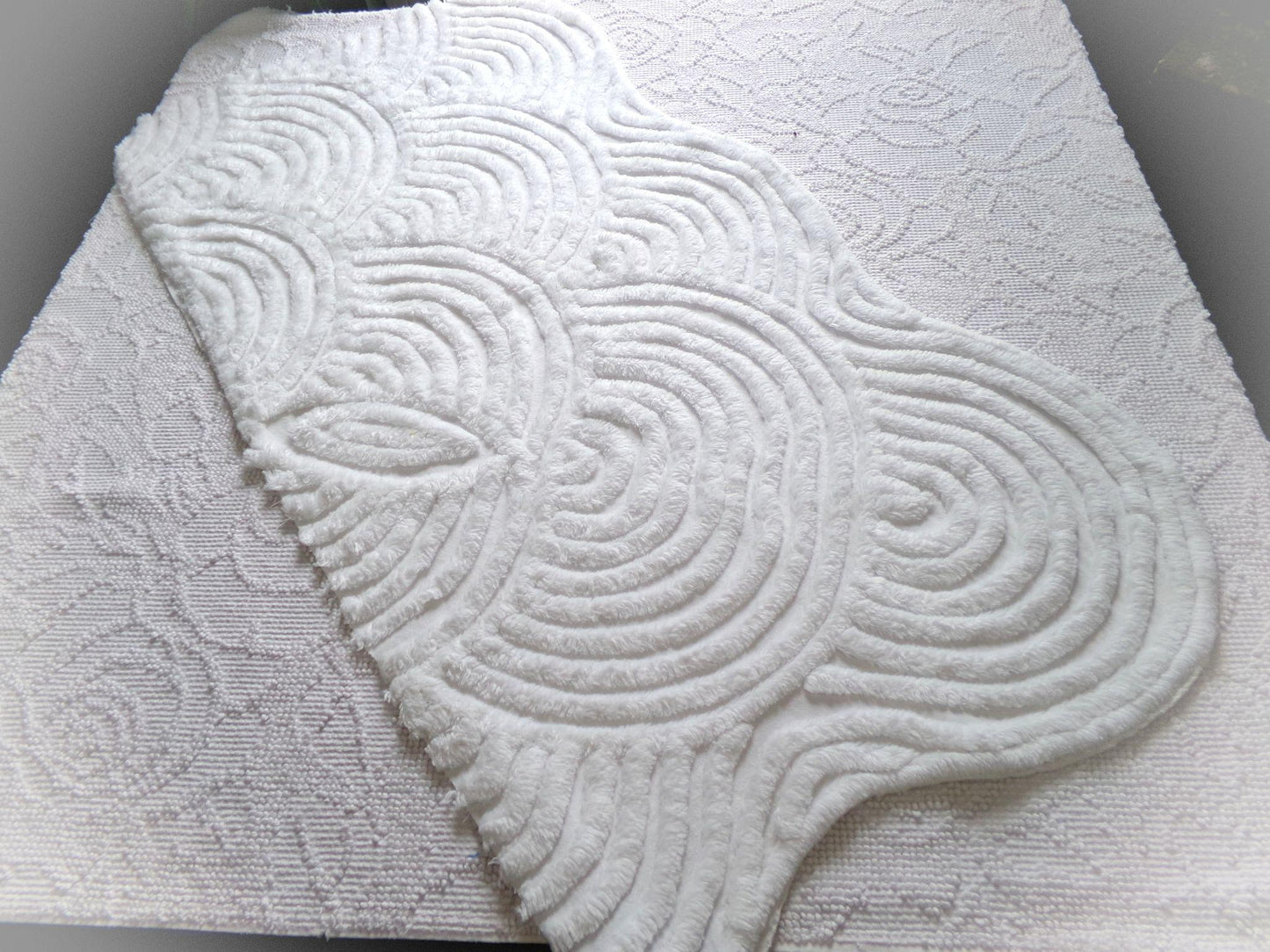 White Swirl Clouds Vintage Chenille Fabric, Plush 16" x 32" inch Piece with scalloped edge