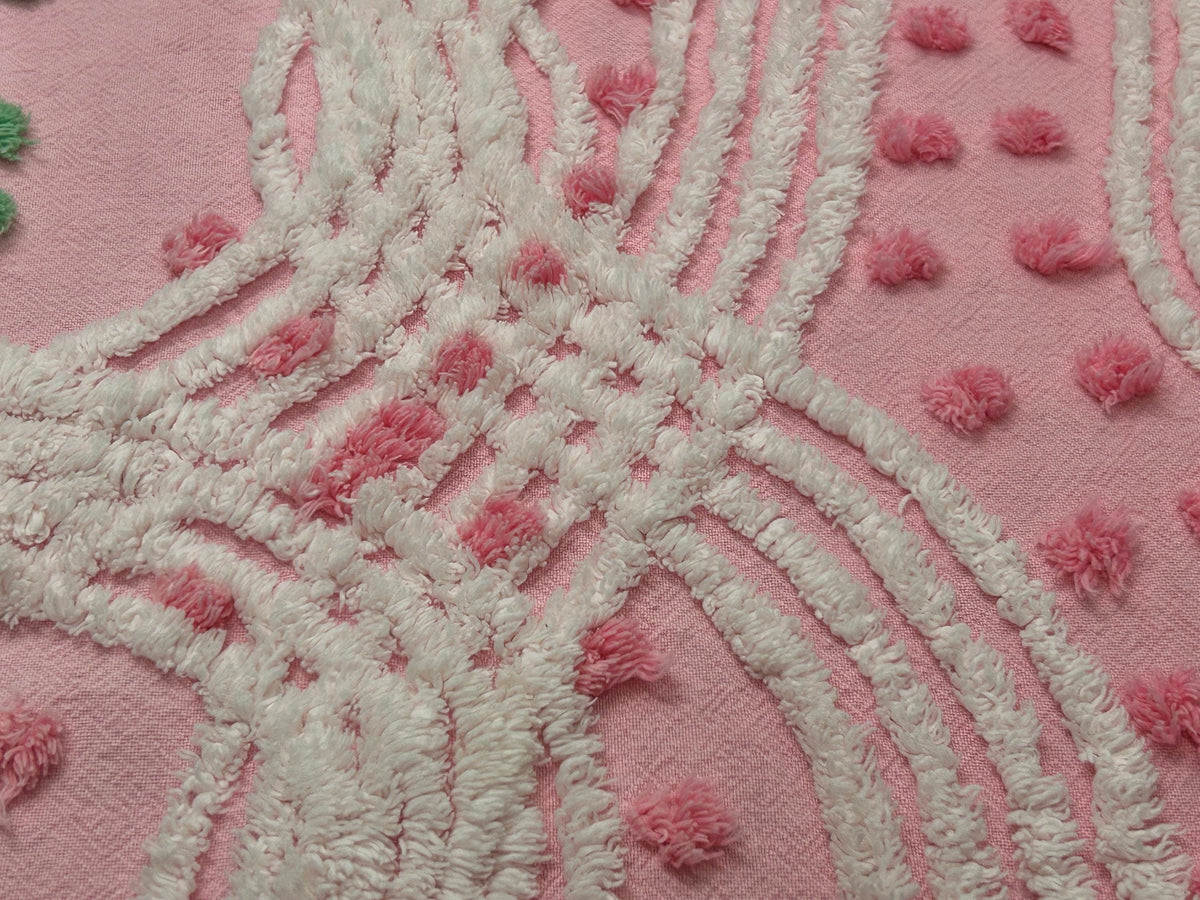 Vintage Pink Floral Chenille Fabric, Cottage Style 20x30" Quilting Sewing Textile