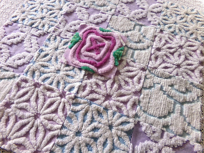 serene chenille fabric squares, dreamy blue, lilac & white, 17 vintage quilt blocks 6" x 6" inch, for pillows, quilting, crafts